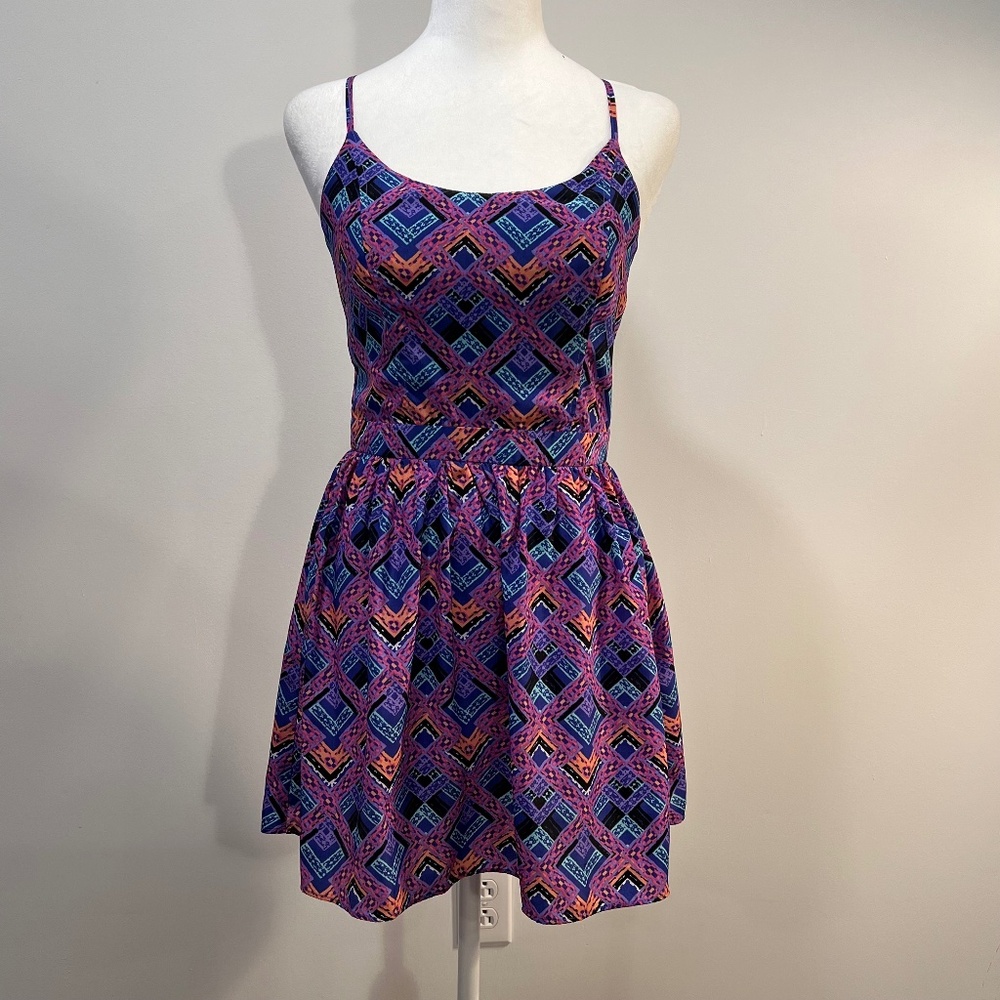 Bethany Mota for Aeropostale Open Back Print Dress, Size Small Petite